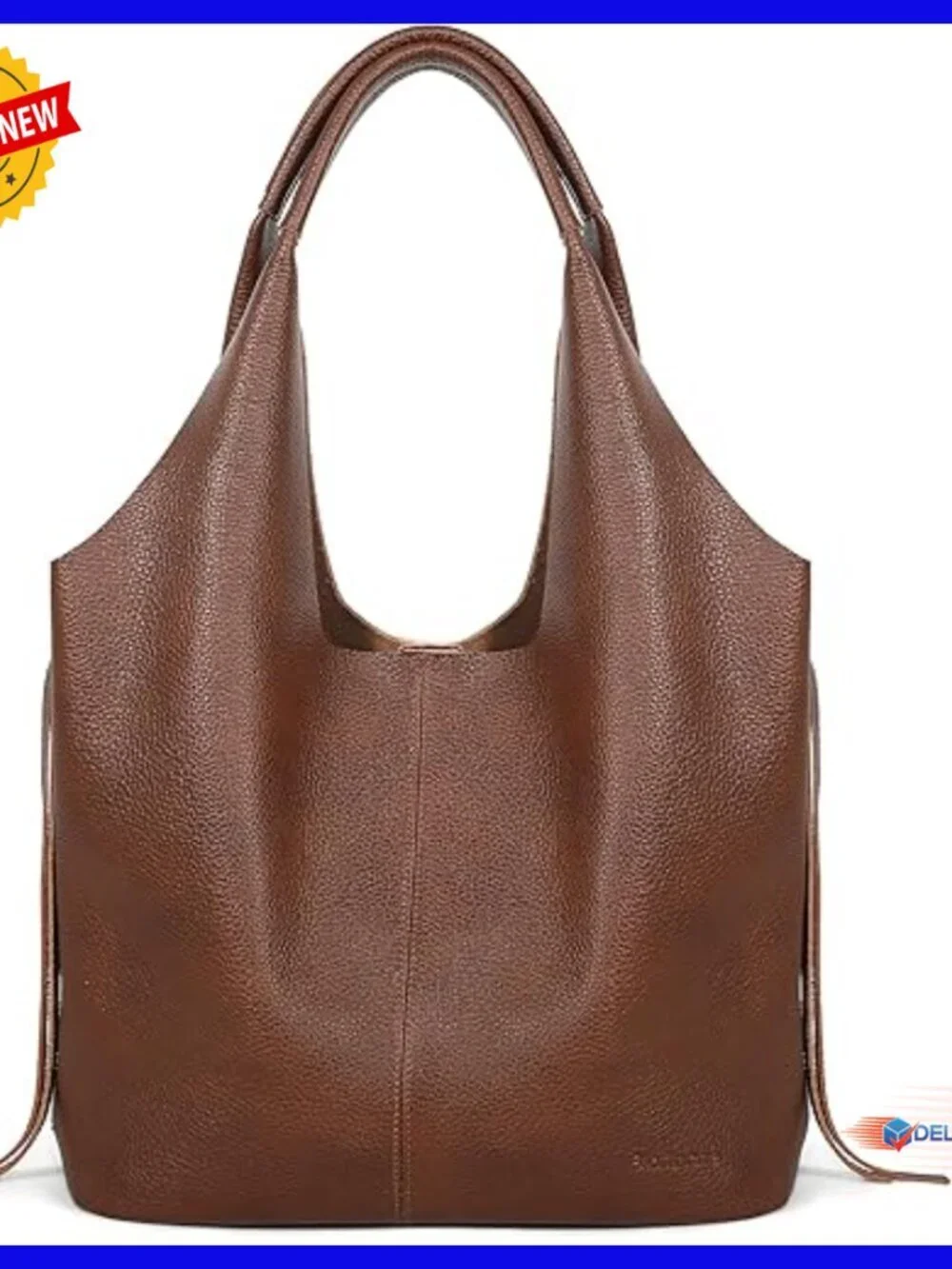 Large Genuine Leather Hobo Tote Bag with Detachable Organizer
